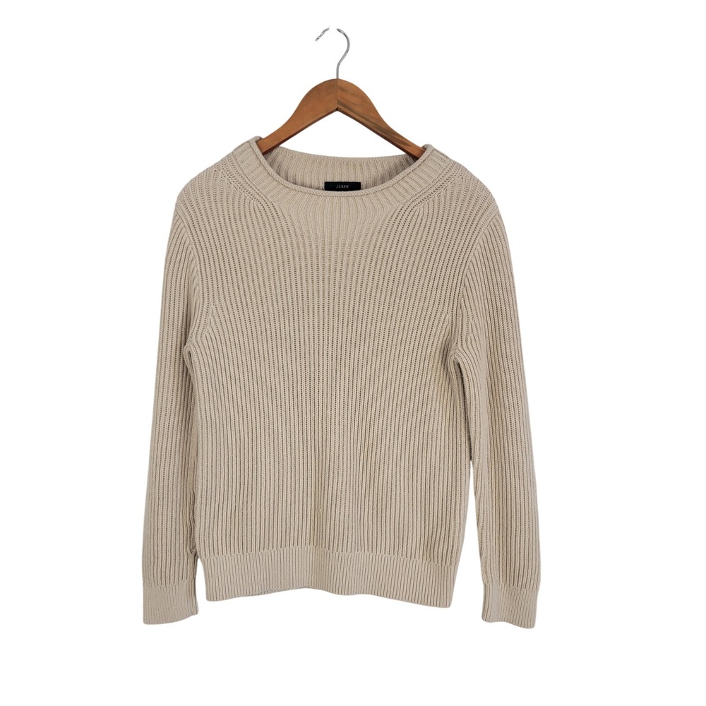 J. Crew‎ Cotton Knit Crewneck Sweater Pullover Cream Beige Size Small